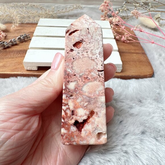 Beautiful Small Pink Crazy Lace Agate Tower Obelisk - Picture 6 of 7